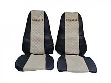 Чехлы "SC" Renault Premium/Magnum (2002-2013) алькантара черн-беж. Ромб корич.стр.